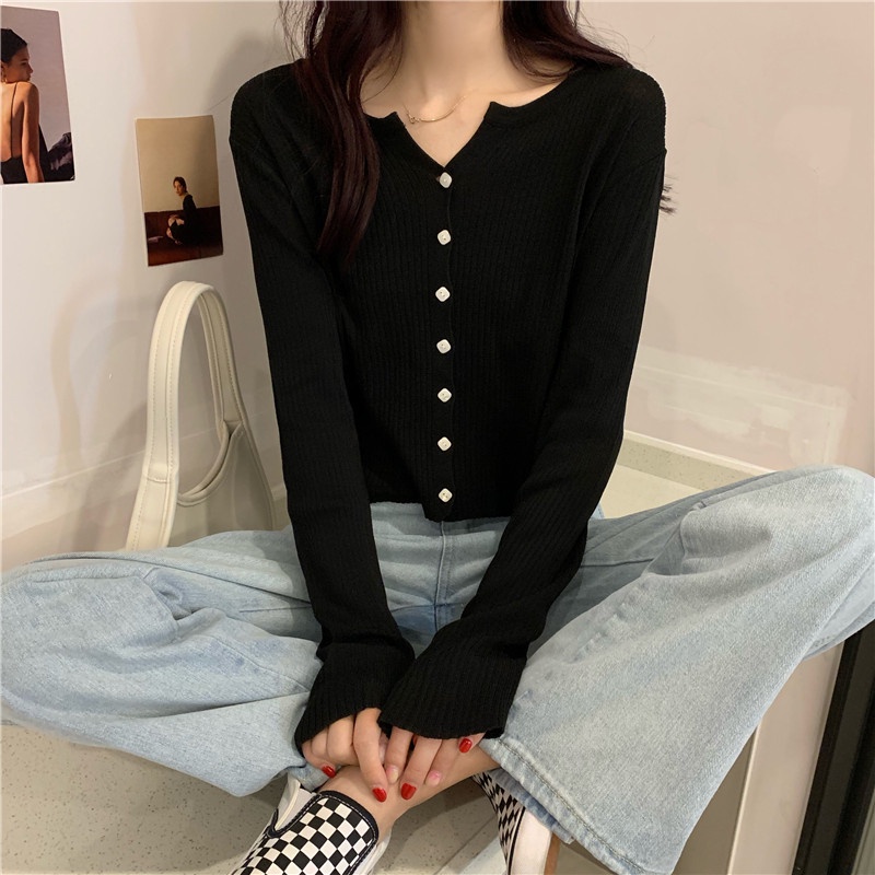 Áo Len Dệt Kim Mới Mùa Thu Của Phụ Nữ Phong Cách Hàn Quốc Thời Trang Màu Rắn Thời Trang Ngắn Trên