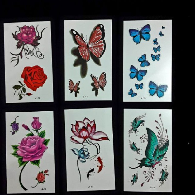 J1 Hình xăm nước hình xăm dán tatoo mini stickers Hoa Bướm đẹp phong cách Hàn Quốc dễ thương cute giá rẻ
