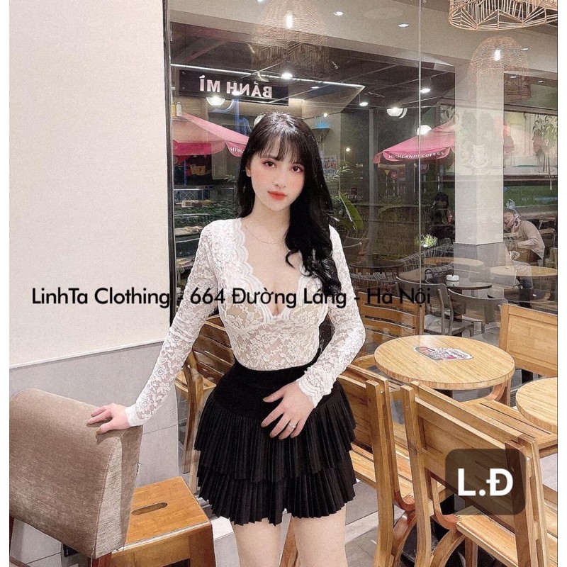 Áo ren cổ tim dài tay