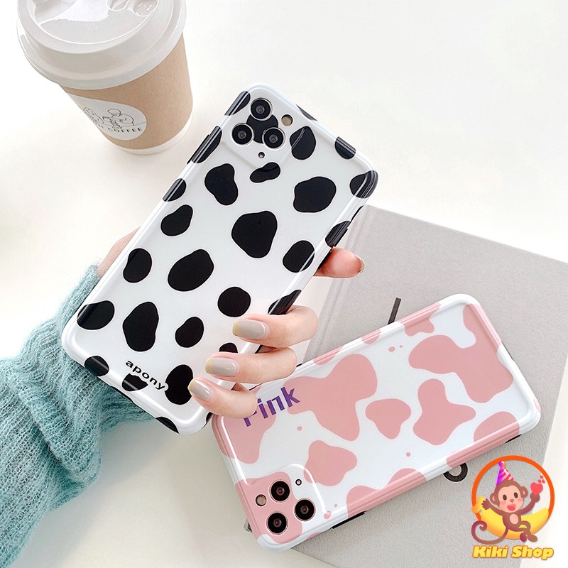 Milk Cow Print Phone Case for iPhone 12 11 Pro Max X Xs Max XR 8 7 Plus Lens Protector Smooth Soft IMD Back Cover