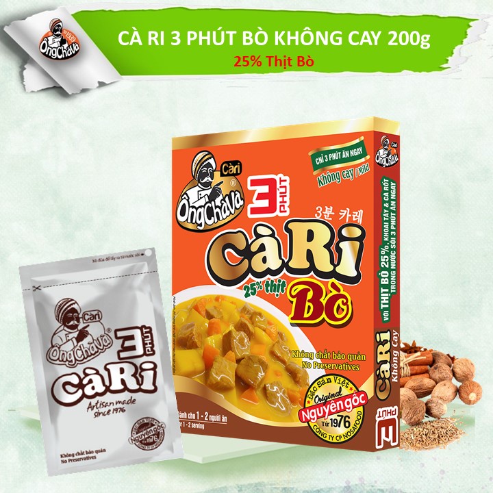 Cà ri 3 phút Bò Không Cay Ông Chà Và 200g, sản phẩm có thịt thật
