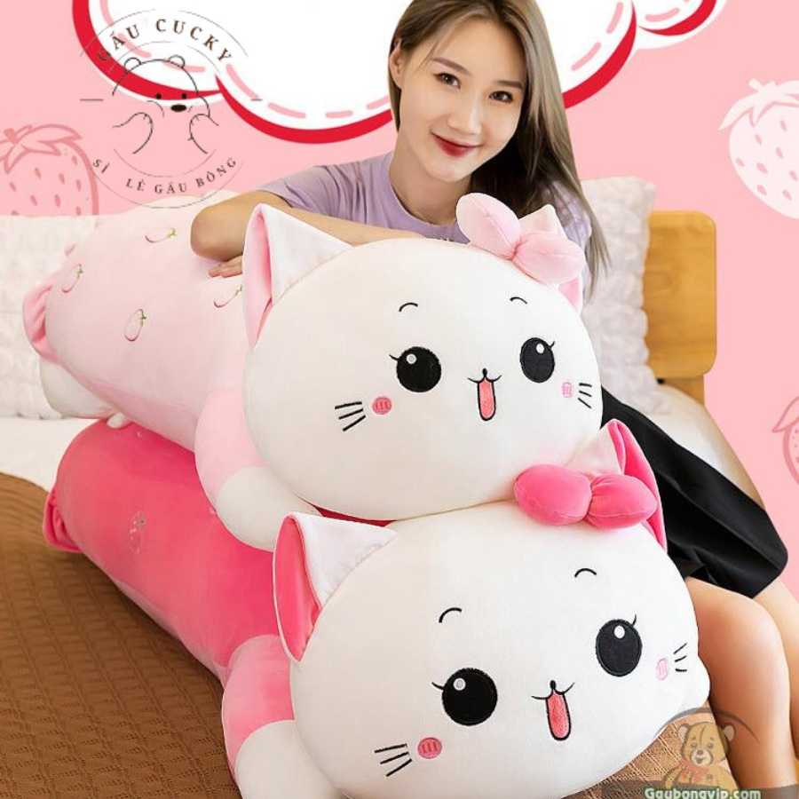 Gấu bông mèo Hello Kitty hồng nằm có nơ size 1m siêu dễ thương cho bé