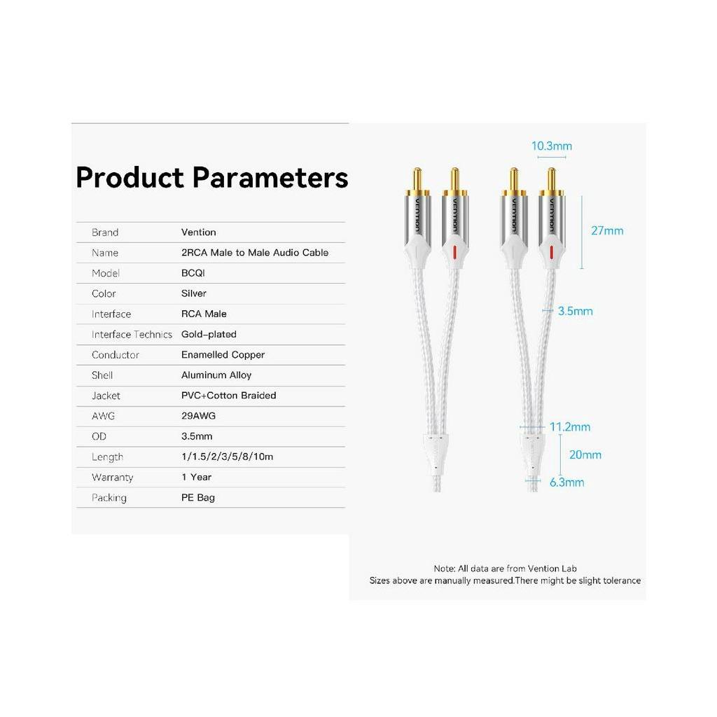 [2RCA male - 2RCA male ] Cáp âm thanh 2 đầu RCA Vention BCQI