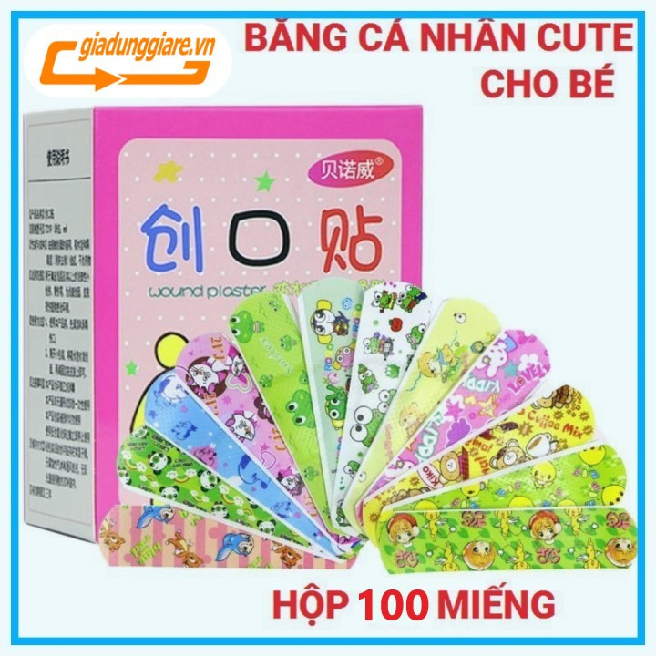 Băng y tế cá nhân Cute (Hộp 100 miếng) Băng Gâu dán vết thương chống nước và tiệt trùng , Băng keo hình thú dễ thương