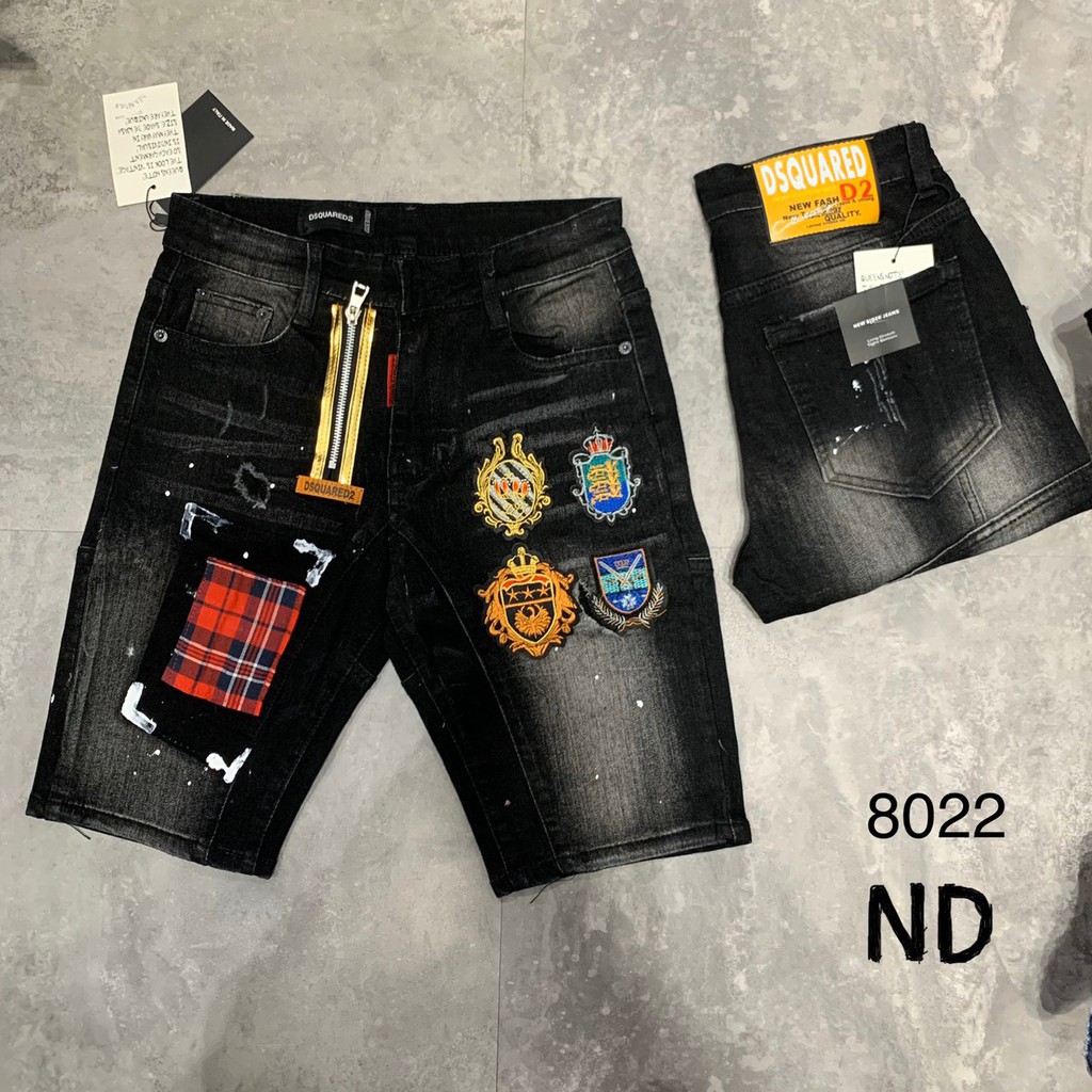 Quần bò ngố nam DSQ2 khóa lệch item thêu,chất jean co giãn nhẹ phong cách cá tính hot trend,quần short jean nam dsq2021