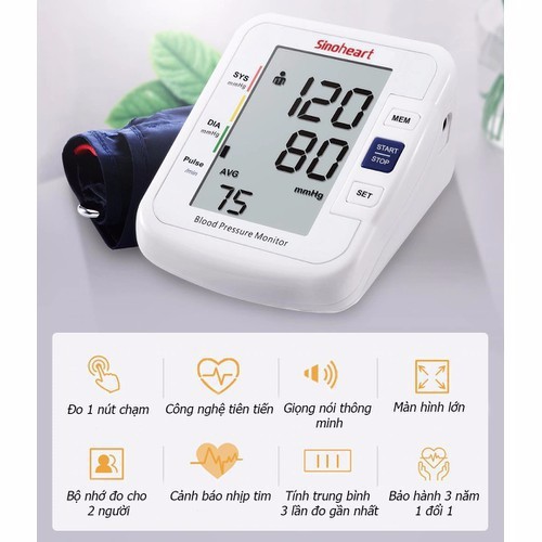 Máy đo huyết áp bắp tay Sinoheart BA-801 sử dụng điện 220v + Tặng bộ chuyển đổi nguồn