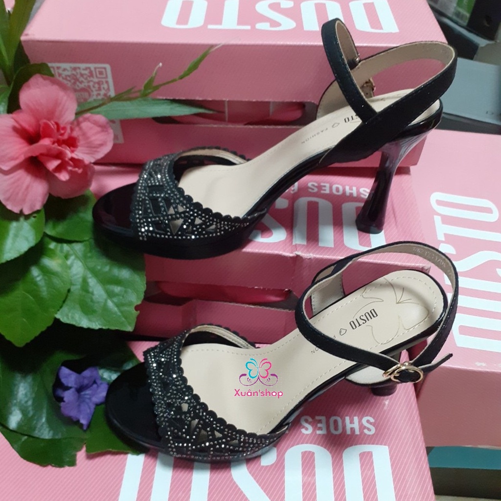 Sandal cao gót Dusto quai đính hạt đá sang trọng, gót 9.5cm