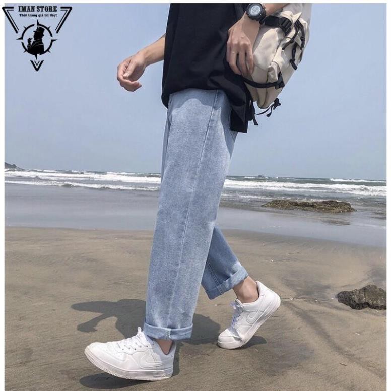 Quần jean baggy nam trơn xanh ống suông rộng mã TR01 style hàn quốc