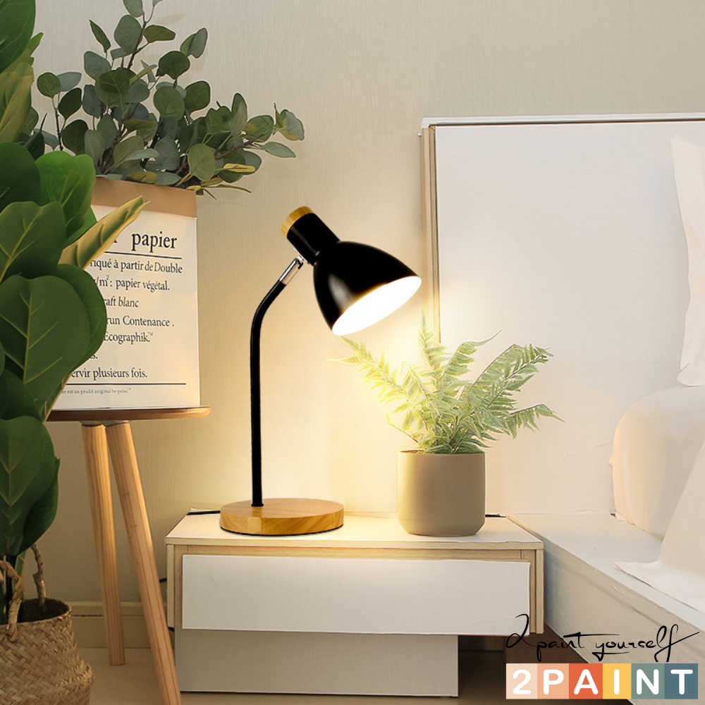 Đèn học để bàn đế gỗ chống trượt phong cách Hàn Quốc tặng kèm bóng đèn 3W 2Paint Decor