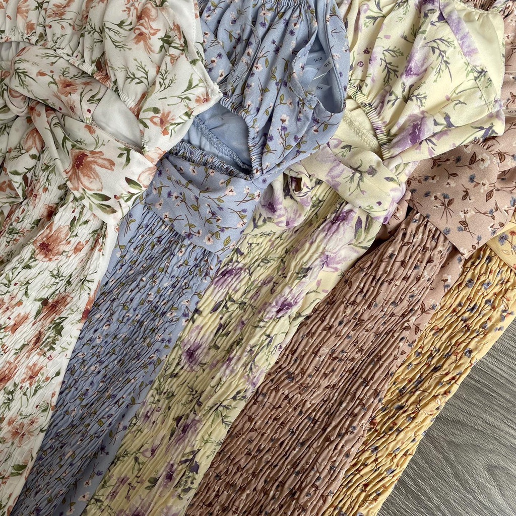 Đầm hai dây nữ hoa nhí smocking