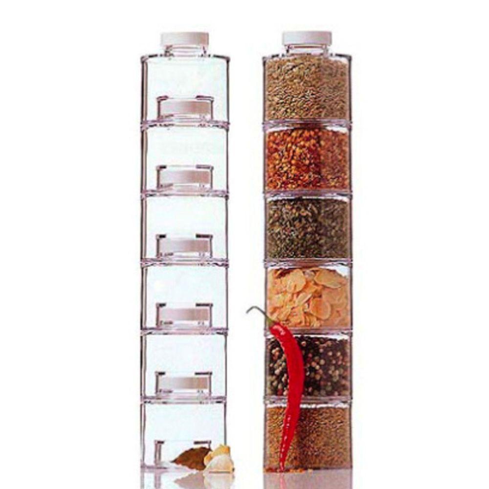Bộ 6 Hộp Đựng Gia Vị Trong Suốt Tự Xếp Chồng Cho Nhà Bếp