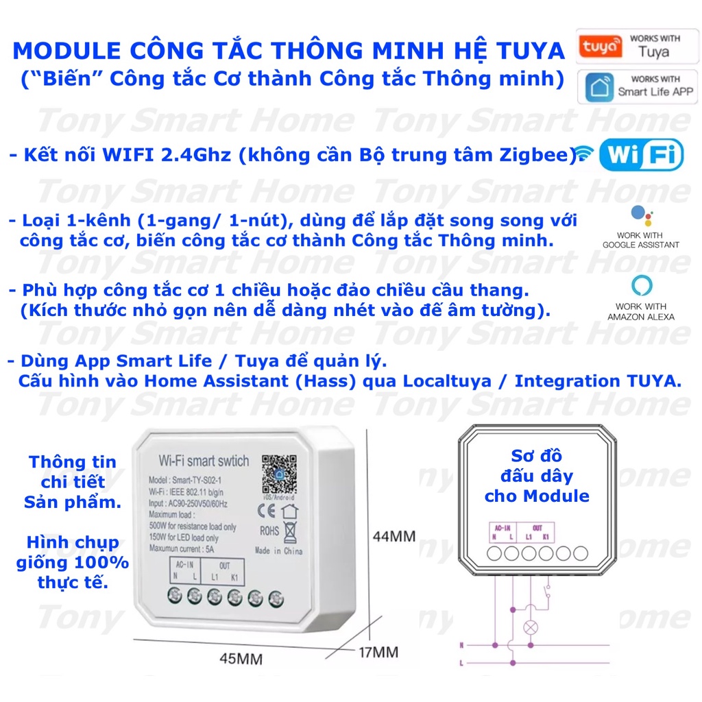 Module công tắc thông minh Tuya Zigbee / Wifi 1/2/3/4-kênh, App Smart Life / Tuya - Mẫu 2 -