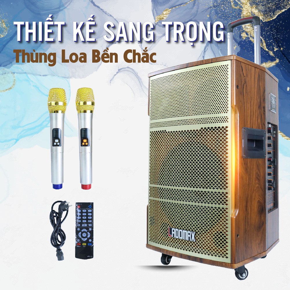 Loa kéo LADOMAX K3 loa không dây bluetooth Loa karaoke xách tay vali loa thùng gỗ lưới vàng