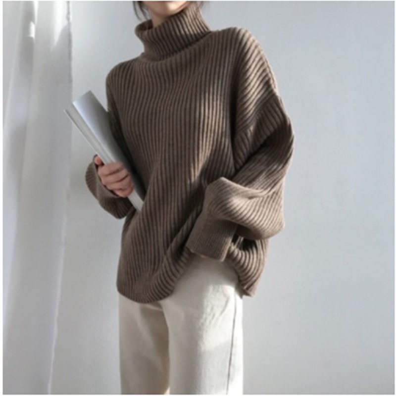 Áo sweater thời trang thiết kế cổ lọ phong cách giản đơn cho nữ