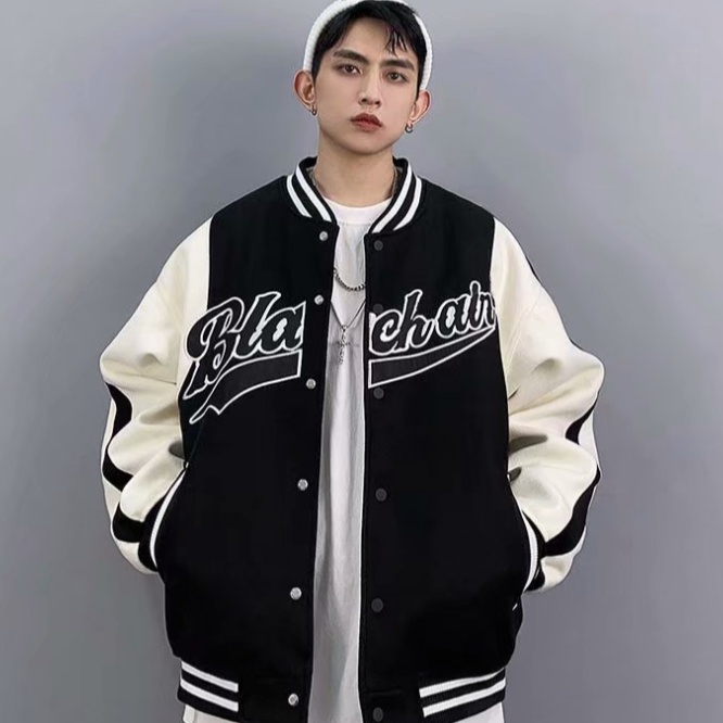 Áo khoác bóng chày tay dài phối hoạ tiết thêu dành cho nam nữ đồ bộ Bình thường quá khổ