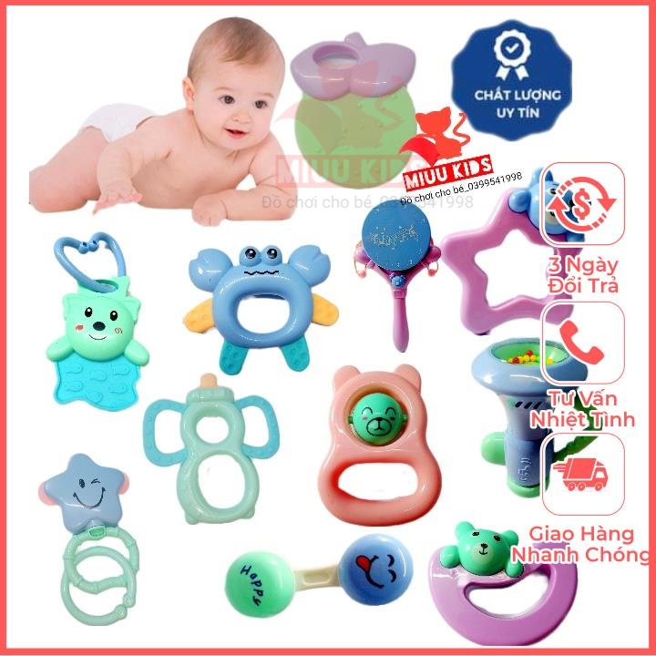 Bộ Xúc Xắc Gặm Nướu Lục Lạc Cao Cấp Nhiều Món An Toàn Cho Bé