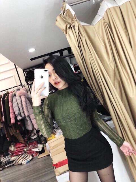 YY - Áo nhũ sọc cổ 3 phân nữ nhiều màu - video thật | BigBuy360 - bigbuy360.vn