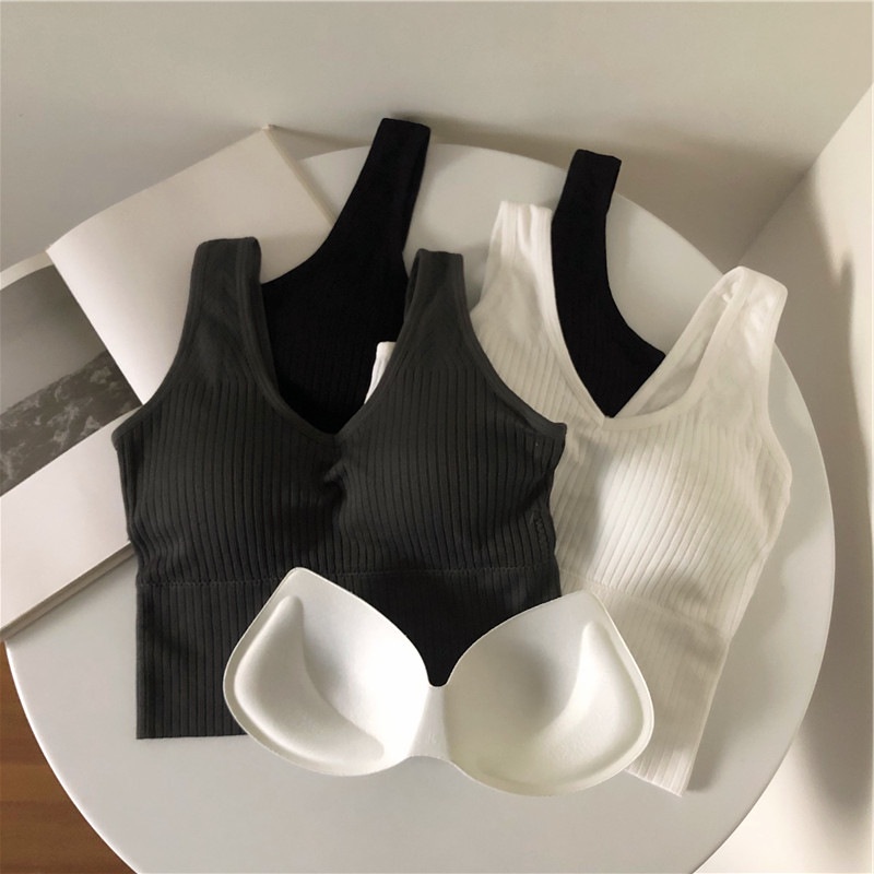 Áo hai dây SUXI thể thao màu trơn có đệm ngực cho nữ