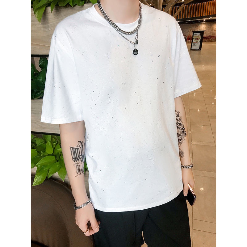 Áo Thun Tay Ngắn Đính Kim Sa Lấp Lánh Thời Trang Hàn Quốc Cho Nam