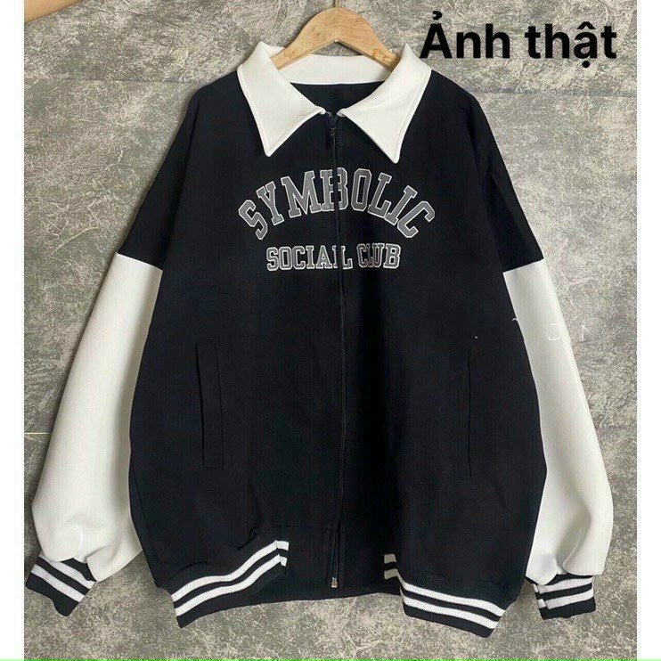 Áo sweater chất liệu nhung cổ polo chữ thêu SYMBOLIC (ảnh thật tại shop)