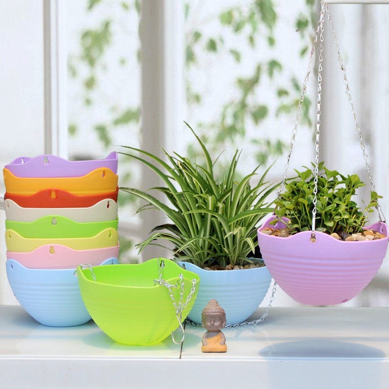 Chậu trồng cây (23 x 14)cm treo hoa ban công dày dặn, kèm dây treo, trang trí sân thượng, sân vườn, chậu thủy sinh
