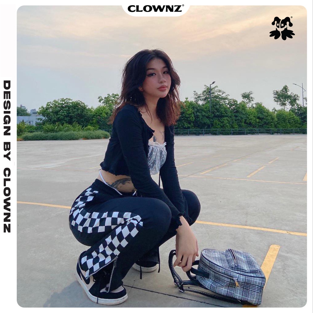 Quần jogger local brand ClownZ Finish Line Track họa tiết kẻ sọc, form suông rộng