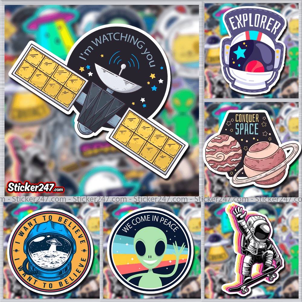 Sticker Phi Hành Gia Space 𝑭𝒓𝒆𝒆𝒔𝒉𝒊𝒑 Sticker Dán Mũ Bảo Hiểm, Dán Vali, Đàn Guitar - Hình Dán Chống Thấm Nước - Cắt Sẵn