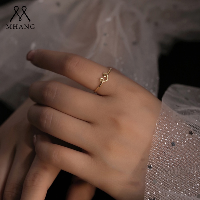 Nhẫn Đôi Mạ Vàng Hình Trái Tim Rỗng Đơn Giản Thời Trang