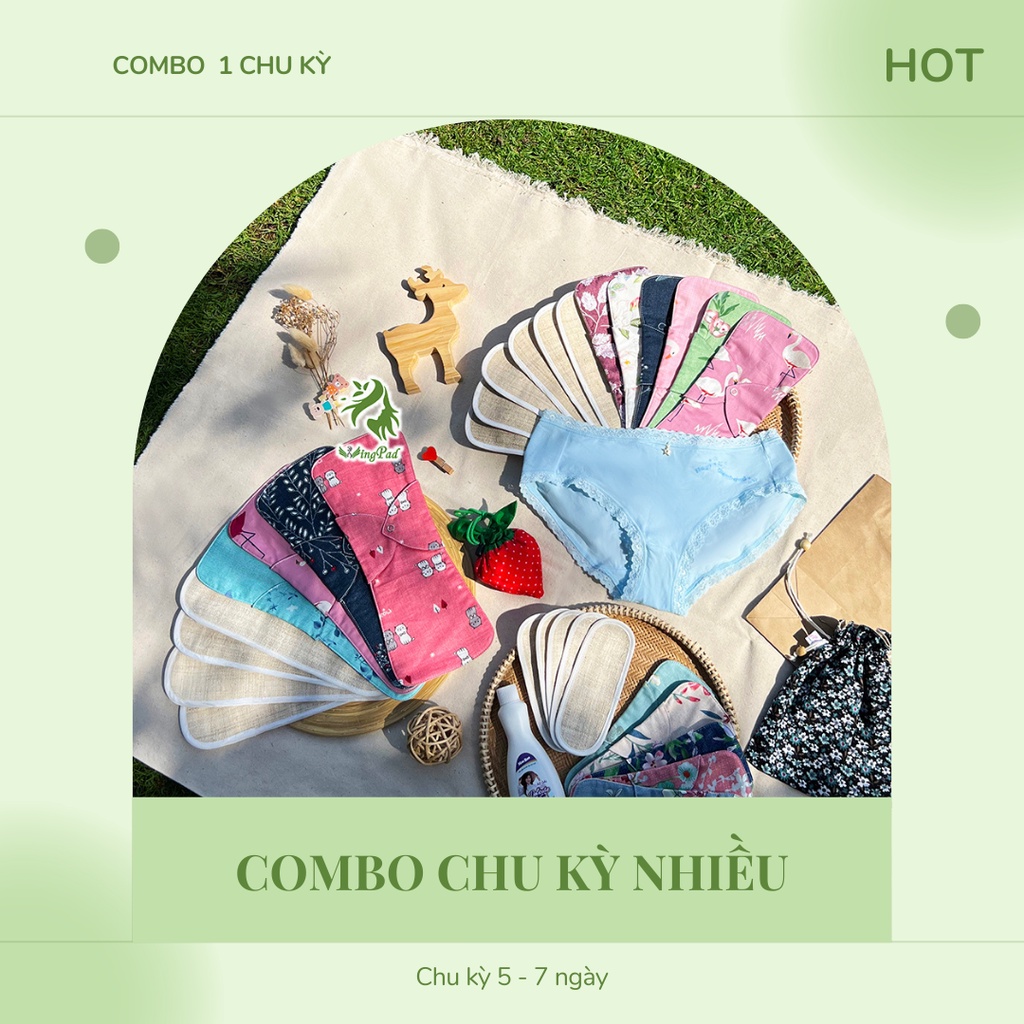 Băng vệ sinh vải Wingpad - COMBO 1 CHU KỲ NHIỀU - Kiểu LÕI RỜI nền xám