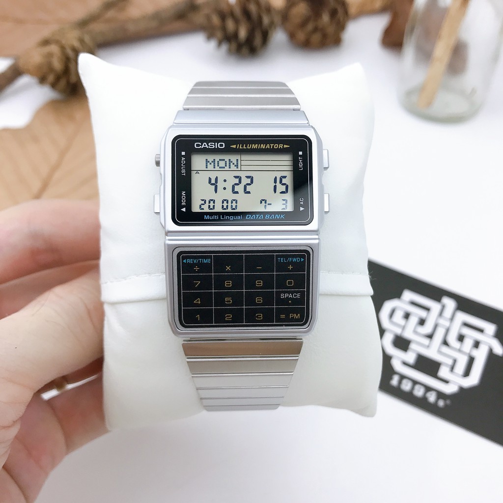 Đồng hồ nam Casio DBC-611-1 / DBC-611G-1 Data Bank, máy tính 8 chữ số, dây thép không gỉ, size 33,1mm, hàng chính hãng