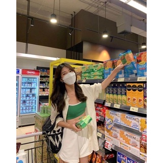 SET 3 MÓN:  SƠ MI TRẮNG  NGOÀI + THUN CROP 2S XANH  + SHORT TRẮNG🗯