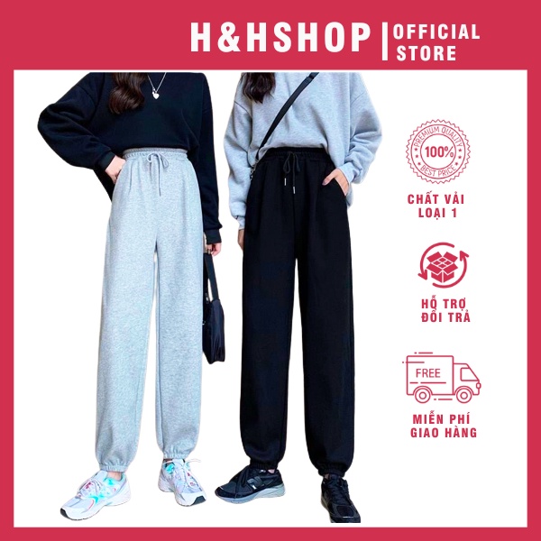 Quần jogger nữ thể thao bo gấu trơn vải thun da cá-035