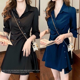 ĐẦM XOÈ ĐEN CỔ SƠ MI CÁCH ĐIỆU - YB220829