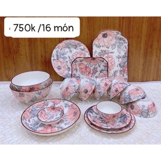 Bát Đĩa Gốm sứ bát tràng hoa đỏ cao cấp [bộ 18 món ] bộ bát tràng cao cấp hoa đỏ giảm 50%