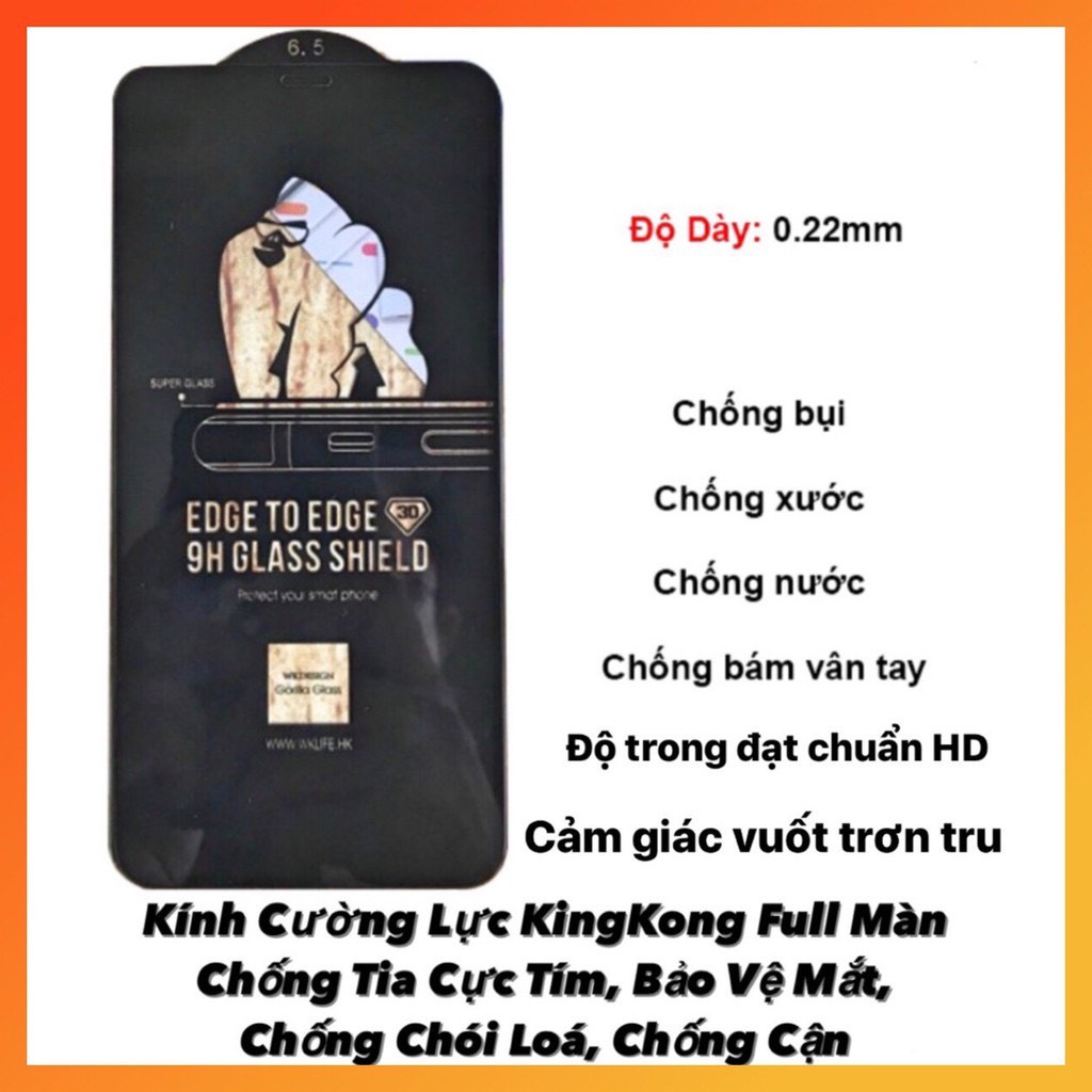 Kính cường lực iphone kingkong,kính cường lực iphone, full màn hình,chính hãng WK,xịn xò, Có Từ 7Plus -&gt; 13Promax