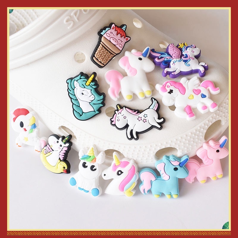 Phụ Kiện Trang Trí Giày Bằng Cao Su PVC Mềm Hình Ngựa Một Sừng/Hoa Có Thể Tháo Rời