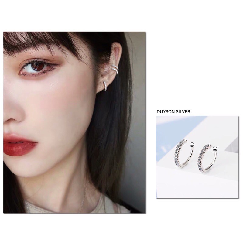 Khuyên tai bạc nữ kẹp vành Earcuff vòng tròn đính đá, Bông tai bạc nữ Ear Cuff