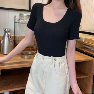 Áo Croptop Cổ Vuông Len Gân Dáng Ôm