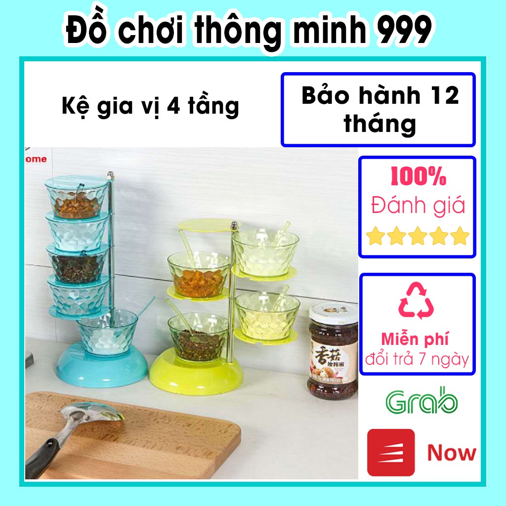 Kệ đựng gia vị nhà bếp thông minh 4 tầng, khay xoay đa năng có nắp đậy