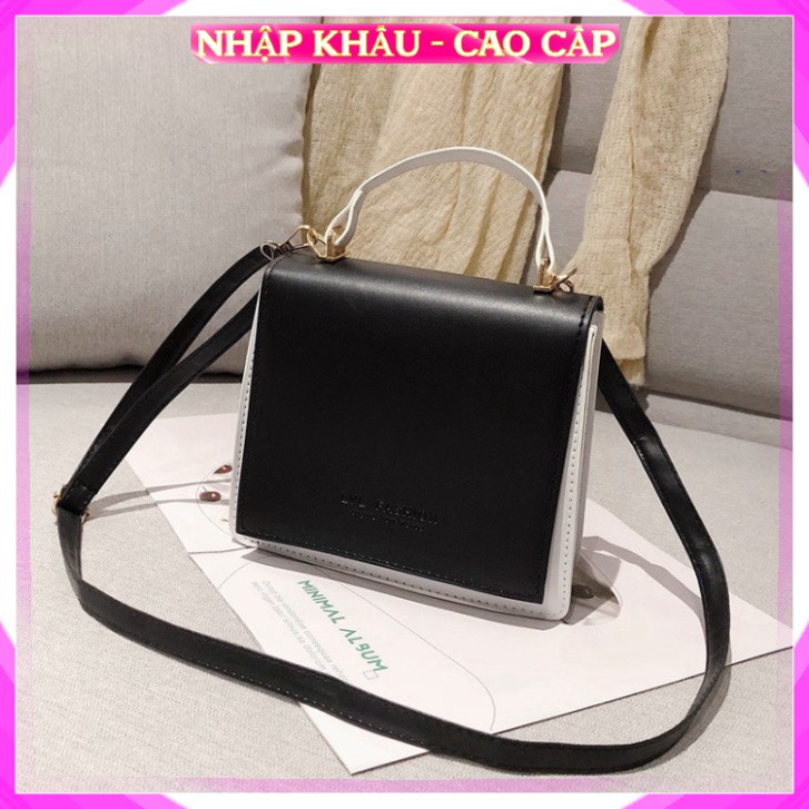 [Hàng Chuẩn - FreeShip] Túi xách Túi đeo chéo nữ Da PU phối màu đen trắng dáng hộp Cao cấp công sở đi làm dự tiệc