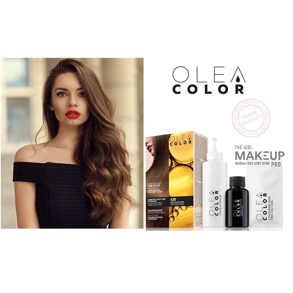 [HẠT DẺ] Kem nhuộm dưỡng tóc không Amoniac Olea Color ITALY Màu 630 DARK GOLDEN BLONDE