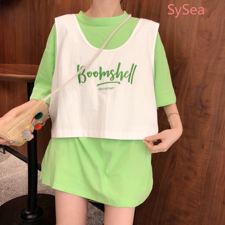 Set Áo Thun Ngắn Tay + Áo Khoác Sát Nách Thời Trang Dành Cho Nữ