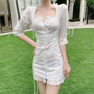 Váy ulzzang tiểu thư mùa hè hoa đục lỗ