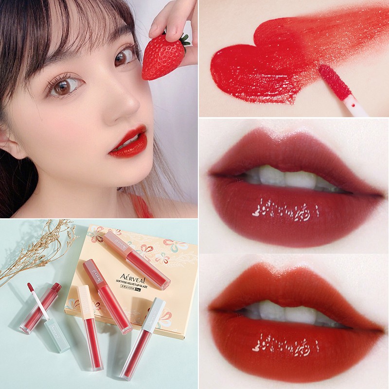 [Hàng mới về] Set son kem hiệu ứng bóng mượt dưỡng ẩm trang điểm môi lên màu nhanh không dính cốc Morandi