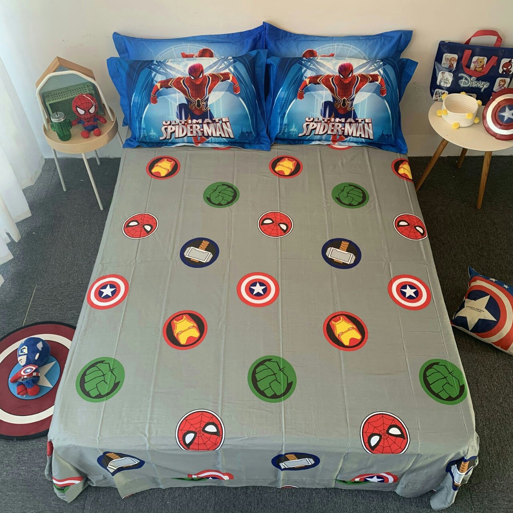 Bộ chăn ga gối cotton lụa cao cấp hình hoạt hình disney  cho bé