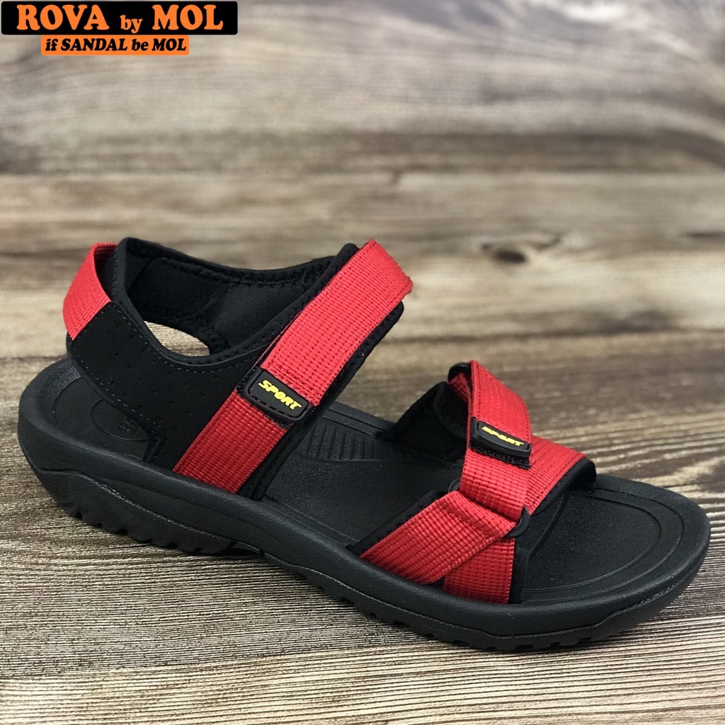 Giày sandal nam hiệu Rova siêu bền quai ngang đế cao su quai dù đi làm đi học màu đỏ mã RV873