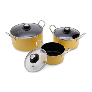 Bộ 3 nồi nhôm chống dính nắp kính Rainy RN 06TT-KDV (Vàng)