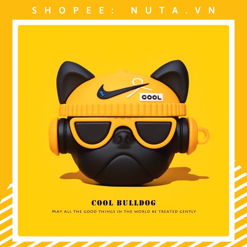 Vỏ bảo vệ tai nghe bluetooth Airpods bằng Sillicone dẻo, ốp Case cute, Airpods 2/pro BULL DOG