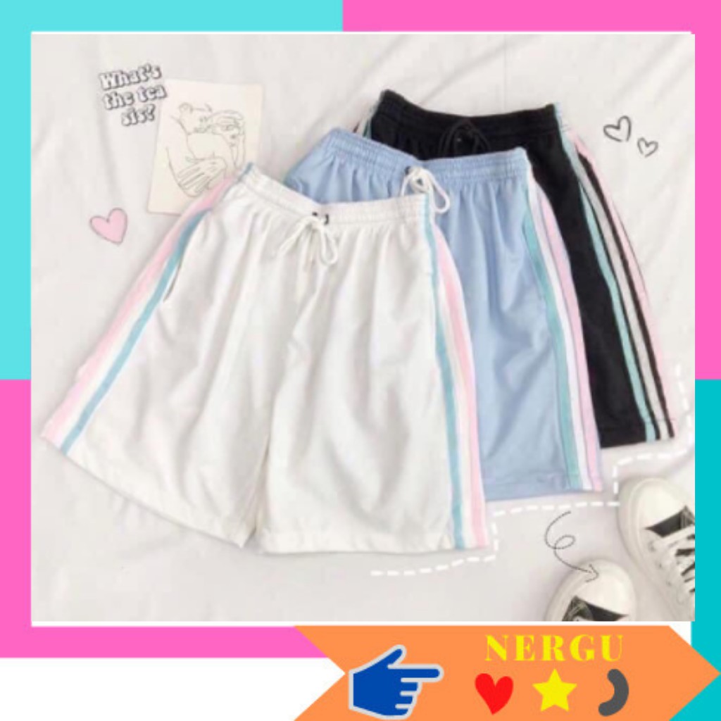 Quần Đùi Ulzzang Kẻ 3 Sọc Thể Thao Unisex, Quần Short Ống Suông Cạp Chun