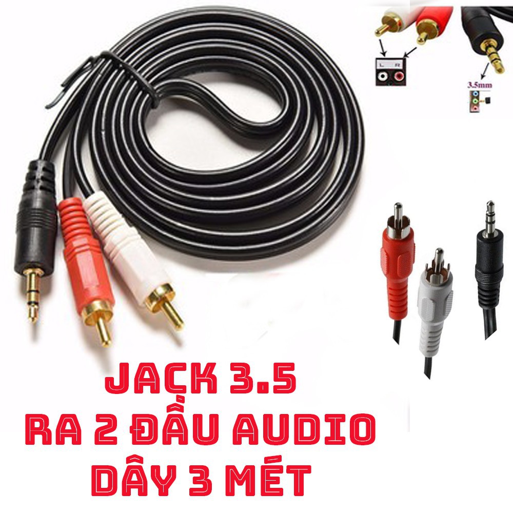 Dây loa 1 RA 2 hiệu DTECH 1.5M/ 3M/ 5M/ 10M jack 3.5mm ra 2 đầu bông sen. Hàng Chính Hãng